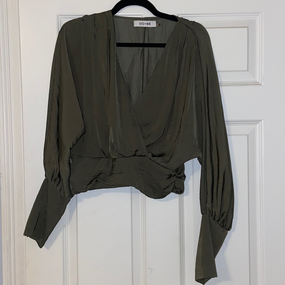 Do+Be army green silk top